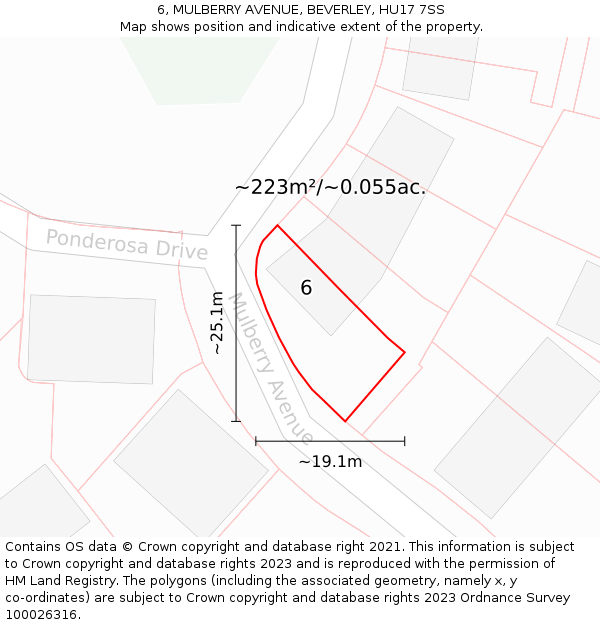 6, MULBERRY AVENUE, BEVERLEY, HU17 7SS: Plot and title map