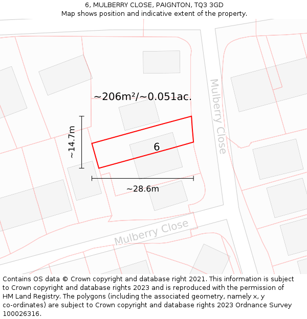 6, MULBERRY CLOSE, PAIGNTON, TQ3 3GD: Plot and title map