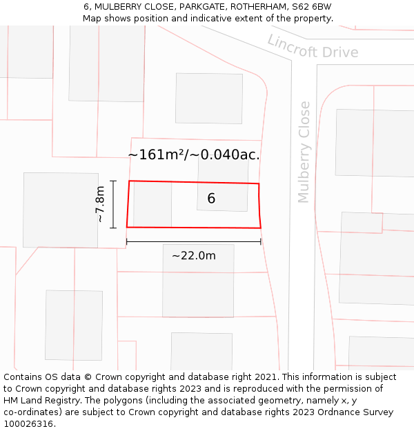 6, MULBERRY CLOSE, PARKGATE, ROTHERHAM, S62 6BW: Plot and title map