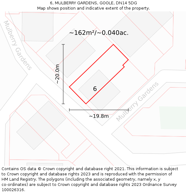 6, MULBERRY GARDENS, GOOLE, DN14 5DG: Plot and title map