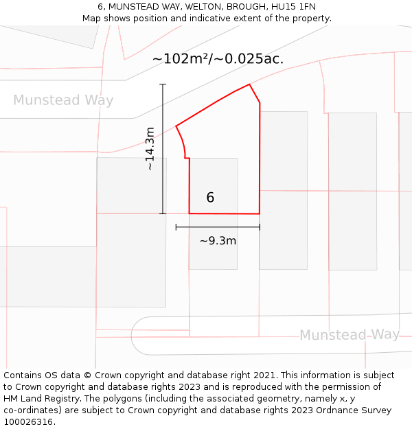 6, MUNSTEAD WAY, WELTON, BROUGH, HU15 1FN: Plot and title map