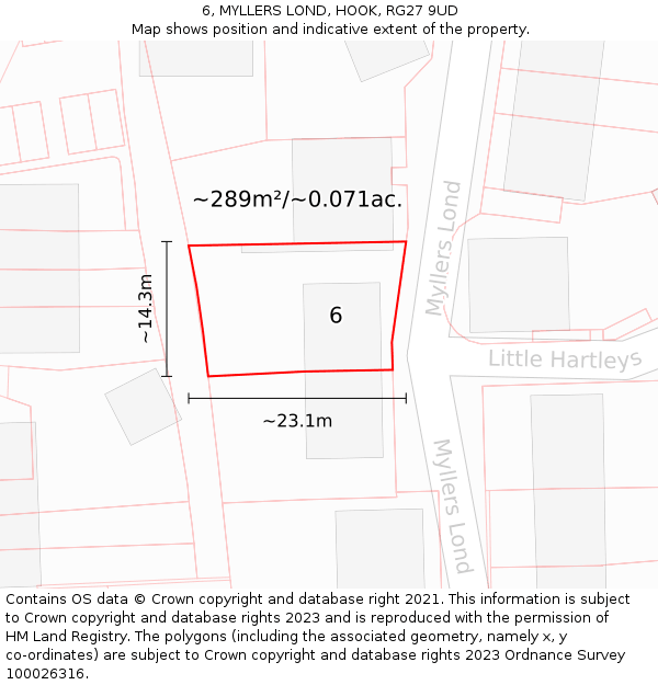 6, MYLLERS LOND, HOOK, RG27 9UD: Plot and title map