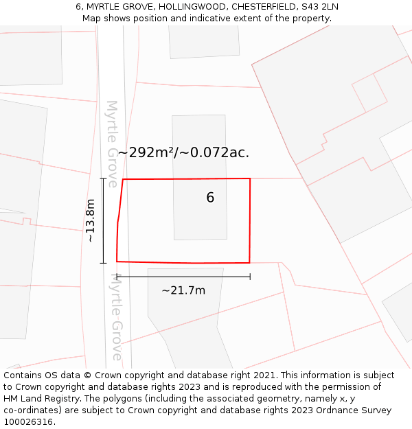 6, MYRTLE GROVE, HOLLINGWOOD, CHESTERFIELD, S43 2LN: Plot and title map