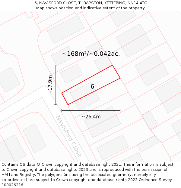 6, NAVISFORD CLOSE, THRAPSTON, KETTERING, NN14 4TG: Plot and title map