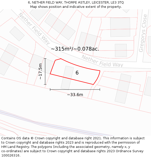 6, NETHER FIELD WAY, THORPE ASTLEY, LEICESTER, LE3 3TQ: Plot and title map