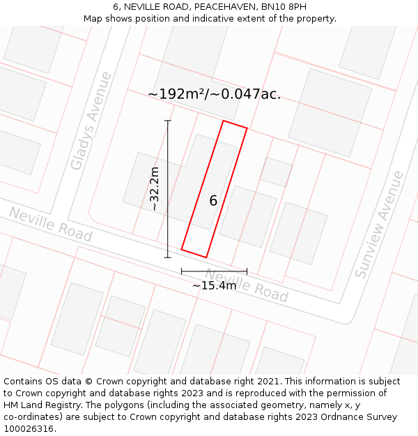 6, NEVILLE ROAD, PEACEHAVEN, BN10 8PH: Plot and title map