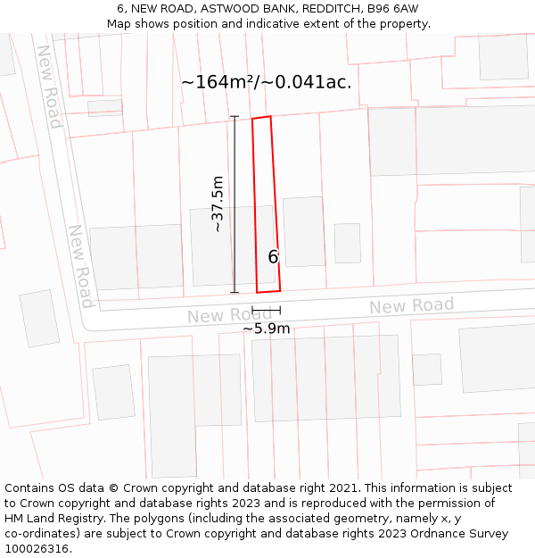 6, NEW ROAD, ASTWOOD BANK, REDDITCH, B96 6AW: Plot and title map