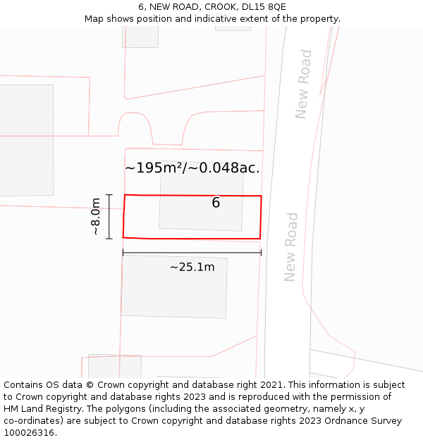 6, NEW ROAD, CROOK, DL15 8QE: Plot and title map