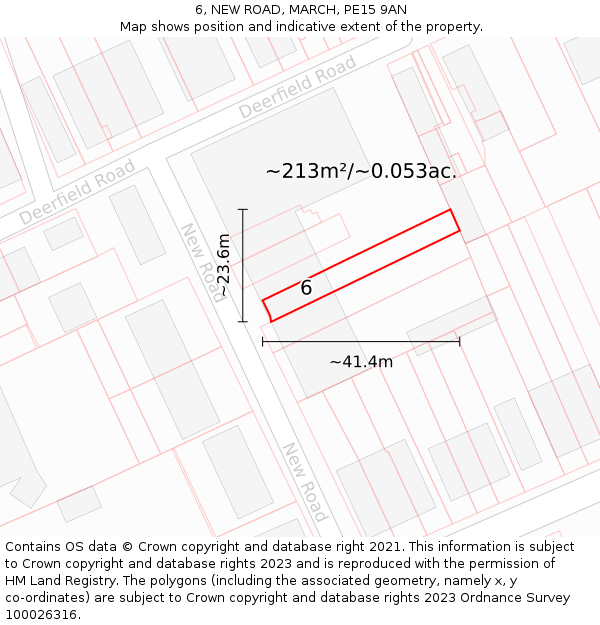 6, NEW ROAD, MARCH, PE15 9AN: Plot and title map