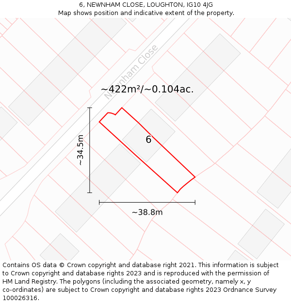 6, NEWNHAM CLOSE, LOUGHTON, IG10 4JG: Plot and title map