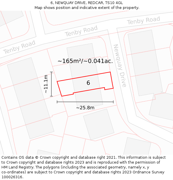 6, NEWQUAY DRIVE, REDCAR, TS10 4GL: Plot and title map