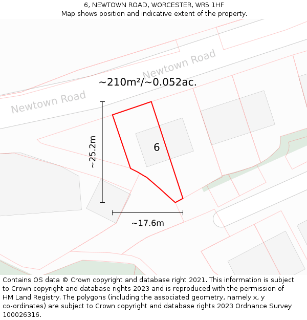 6, NEWTOWN ROAD, WORCESTER, WR5 1HF: Plot and title map