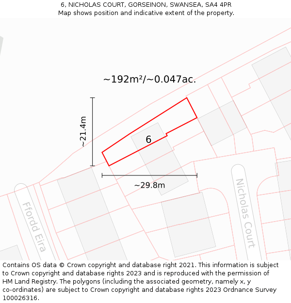 6, NICHOLAS COURT, GORSEINON, SWANSEA, SA4 4PR: Plot and title map