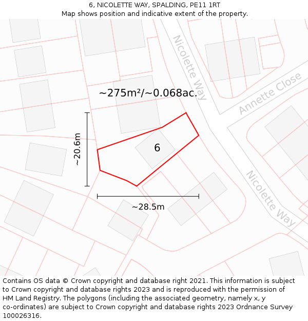 6, NICOLETTE WAY, SPALDING, PE11 1RT: Plot and title map