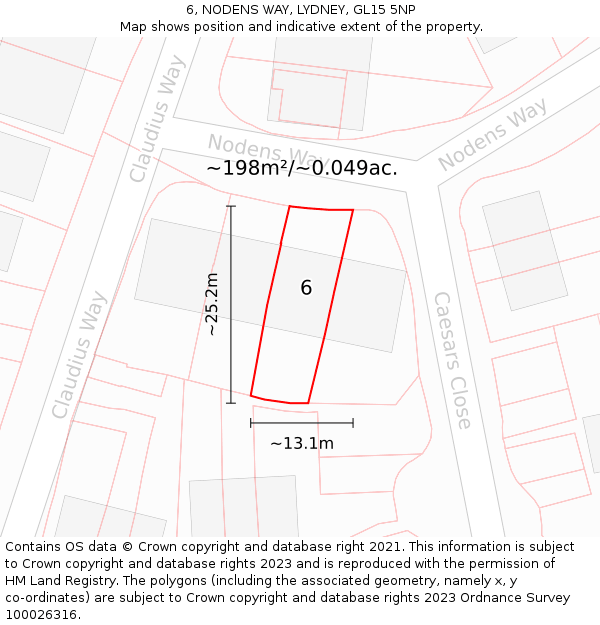 6, NODENS WAY, LYDNEY, GL15 5NP: Plot and title map