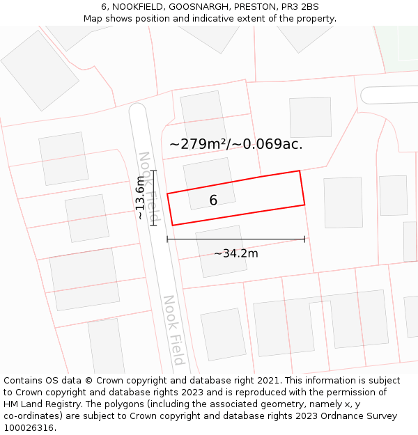 6, NOOKFIELD, GOOSNARGH, PRESTON, PR3 2BS: Plot and title map