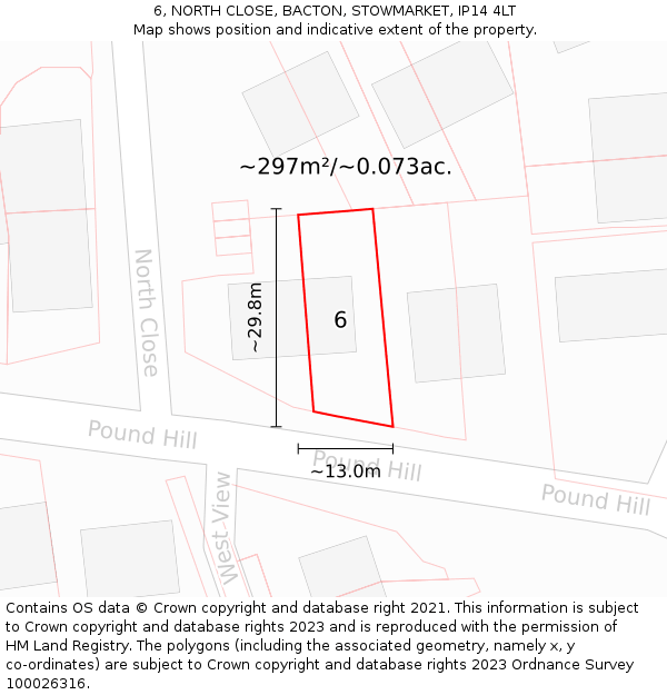 6, NORTH CLOSE, BACTON, STOWMARKET, IP14 4LT: Plot and title map