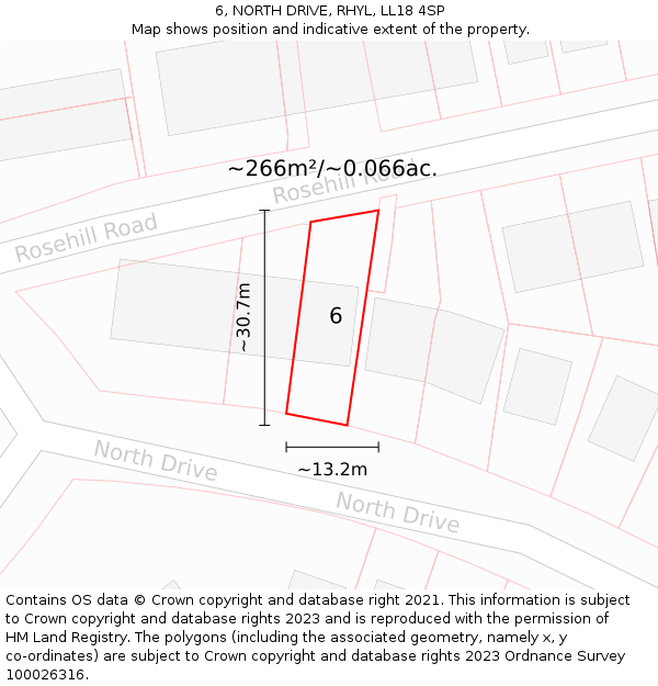 6, NORTH DRIVE, RHYL, LL18 4SP: Plot and title map