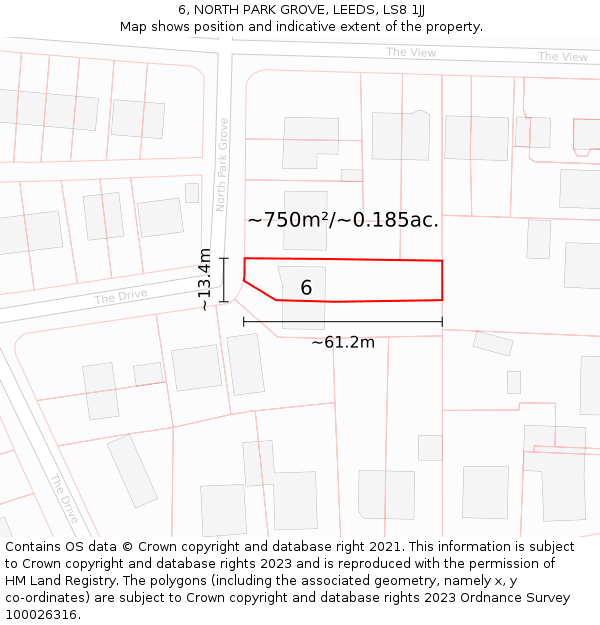 6, NORTH PARK GROVE, LEEDS, LS8 1JJ: Plot and title map