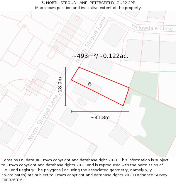 6, NORTH STROUD LANE, PETERSFIELD, GU32 3PP: Plot and title map