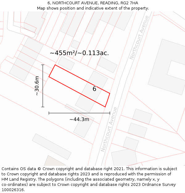 6, NORTHCOURT AVENUE, READING, RG2 7HA: Plot and title map