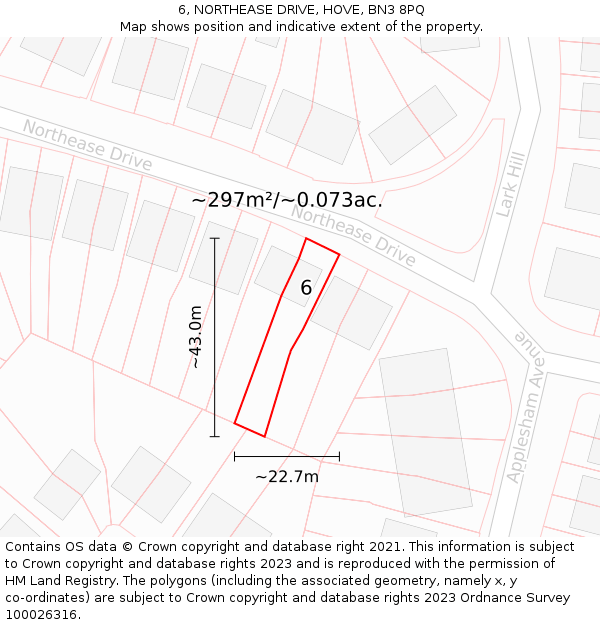 6, NORTHEASE DRIVE, HOVE, BN3 8PQ: Plot and title map