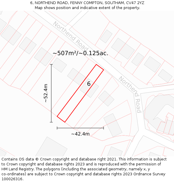 6, NORTHEND ROAD, FENNY COMPTON, SOUTHAM, CV47 2YZ: Plot and title map