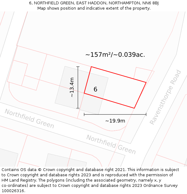 6, NORTHFIELD GREEN, EAST HADDON, NORTHAMPTON, NN6 8BJ: Plot and title map