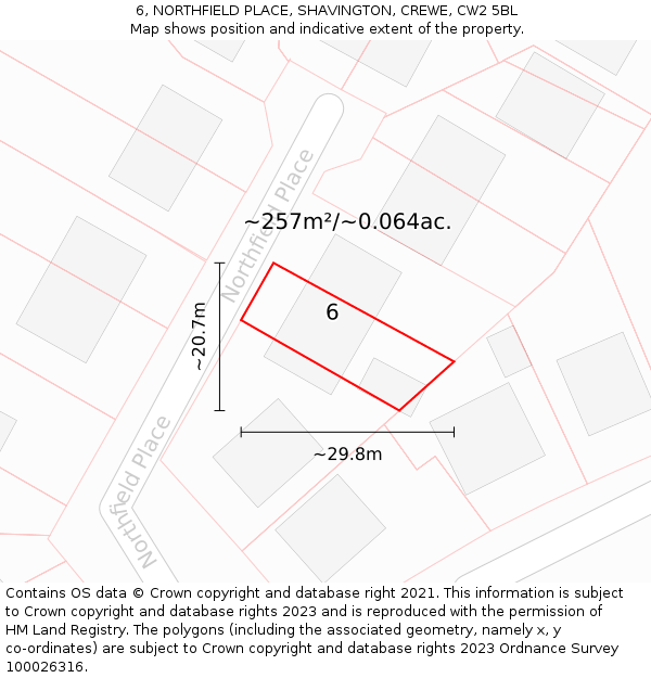 6, NORTHFIELD PLACE, SHAVINGTON, CREWE, CW2 5BL: Plot and title map