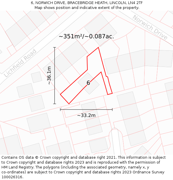 6, NORWICH DRIVE, BRACEBRIDGE HEATH, LINCOLN, LN4 2TF: Plot and title map