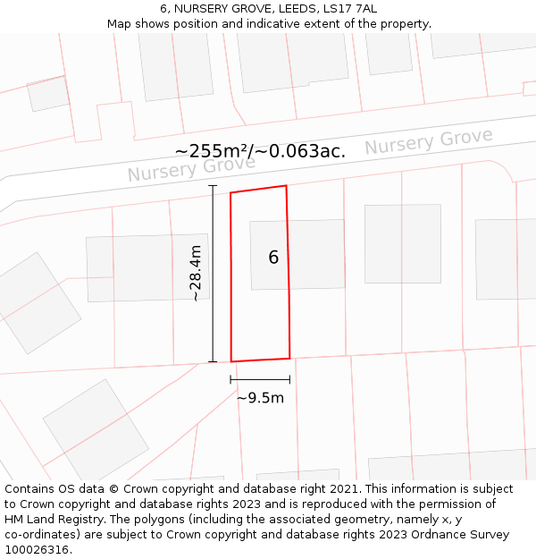 6, NURSERY GROVE, LEEDS, LS17 7AL: Plot and title map