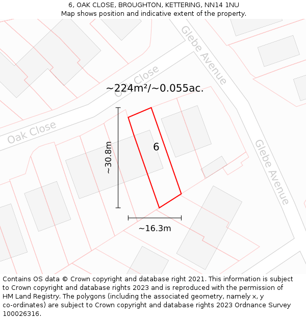 6, OAK CLOSE, BROUGHTON, KETTERING, NN14 1NU: Plot and title map