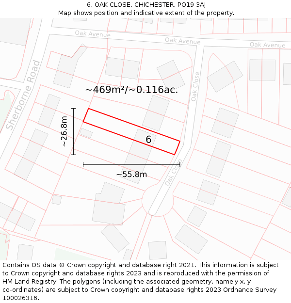 6, OAK CLOSE, CHICHESTER, PO19 3AJ: Plot and title map