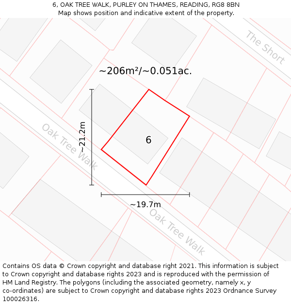 6, OAK TREE WALK, PURLEY ON THAMES, READING, RG8 8BN: Plot and title map