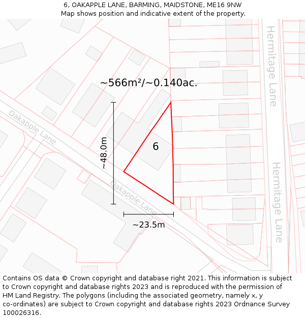 6, OAKAPPLE LANE, BARMING, MAIDSTONE, ME16 9NW: Plot and title map