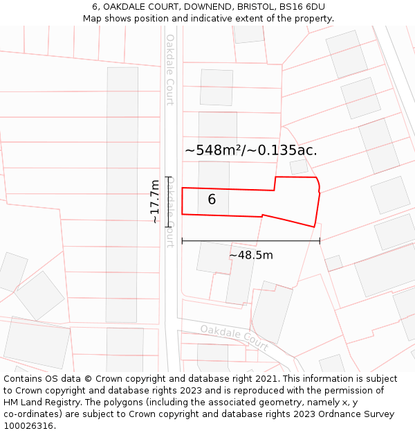 6, OAKDALE COURT, DOWNEND, BRISTOL, BS16 6DU: Plot and title map