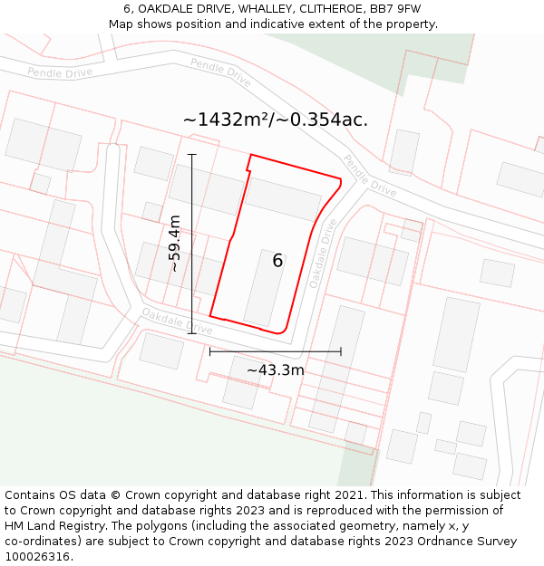 6, OAKDALE DRIVE, WHALLEY, CLITHEROE, BB7 9FW: Plot and title map