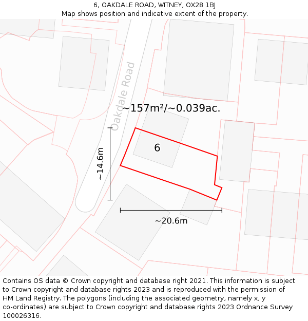 6, OAKDALE ROAD, WITNEY, OX28 1BJ: Plot and title map