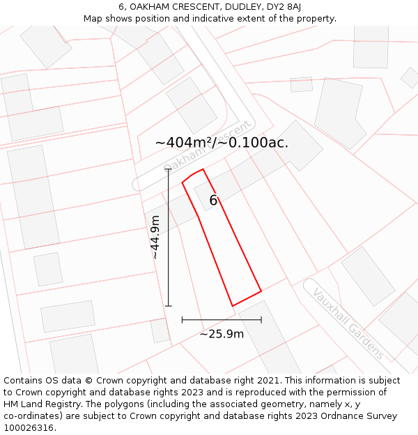 6, OAKHAM CRESCENT, DUDLEY, DY2 8AJ: Plot and title map