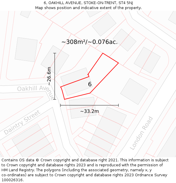 6, OAKHILL AVENUE, STOKE-ON-TRENT, ST4 5NJ: Plot and title map