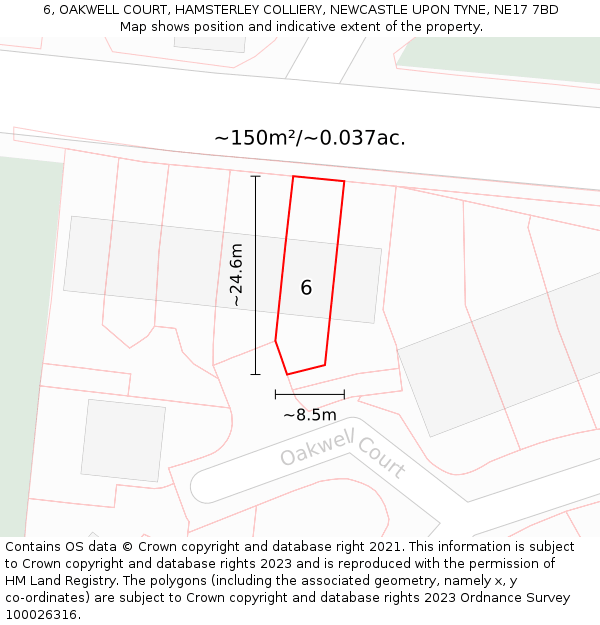 6, OAKWELL COURT, HAMSTERLEY COLLIERY, NEWCASTLE UPON TYNE, NE17 7BD: Plot and title map