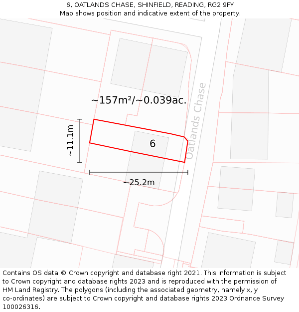 6, OATLANDS CHASE, SHINFIELD, READING, RG2 9FY: Plot and title map