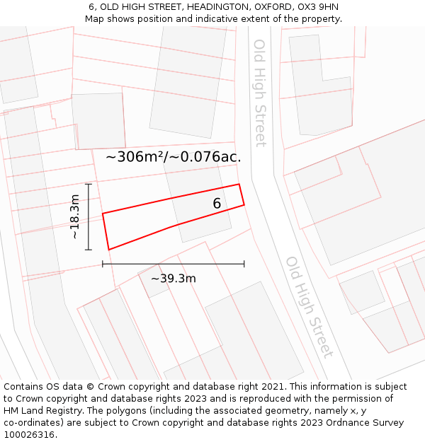 6, OLD HIGH STREET, HEADINGTON, OXFORD, OX3 9HN: Plot and title map