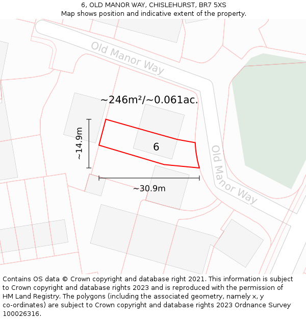 6, OLD MANOR WAY, CHISLEHURST, BR7 5XS: Plot and title map