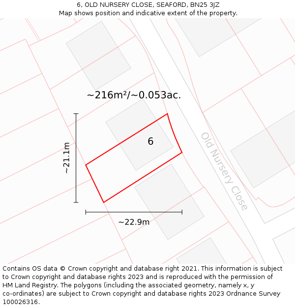 6, OLD NURSERY CLOSE, SEAFORD, BN25 3JZ: Plot and title map