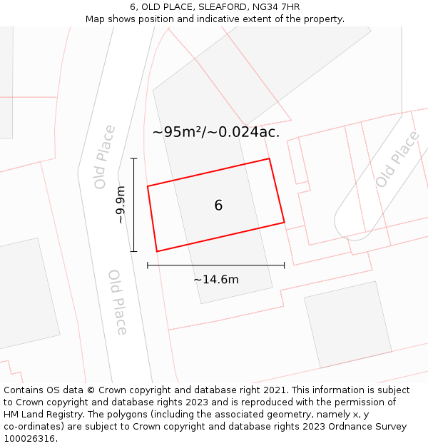 6, OLD PLACE, SLEAFORD, NG34 7HR: Plot and title map