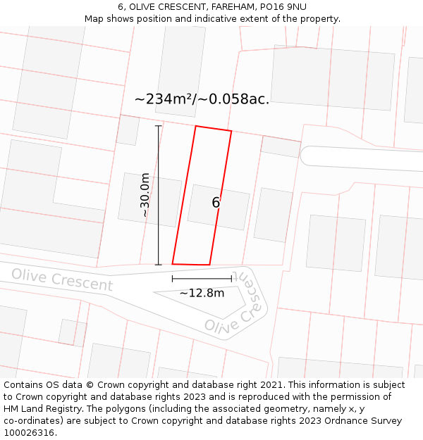 6, OLIVE CRESCENT, FAREHAM, PO16 9NU: Plot and title map