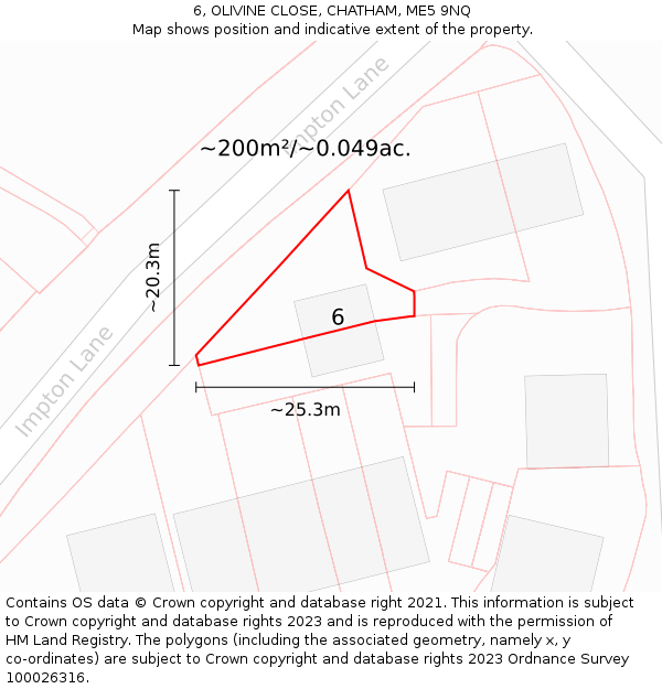 6, OLIVINE CLOSE, CHATHAM, ME5 9NQ: Plot and title map