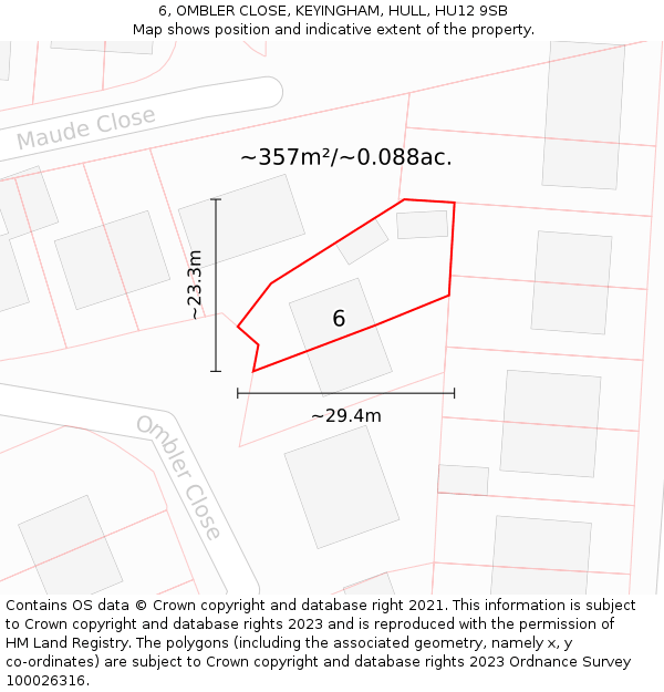 6, OMBLER CLOSE, KEYINGHAM, HULL, HU12 9SB: Plot and title map