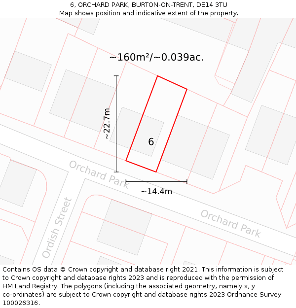 6, ORCHARD PARK, BURTON-ON-TRENT, DE14 3TU: Plot and title map
